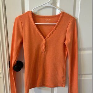 American Eagle Ribbed Quarter Long Sleeve/blouse button down
